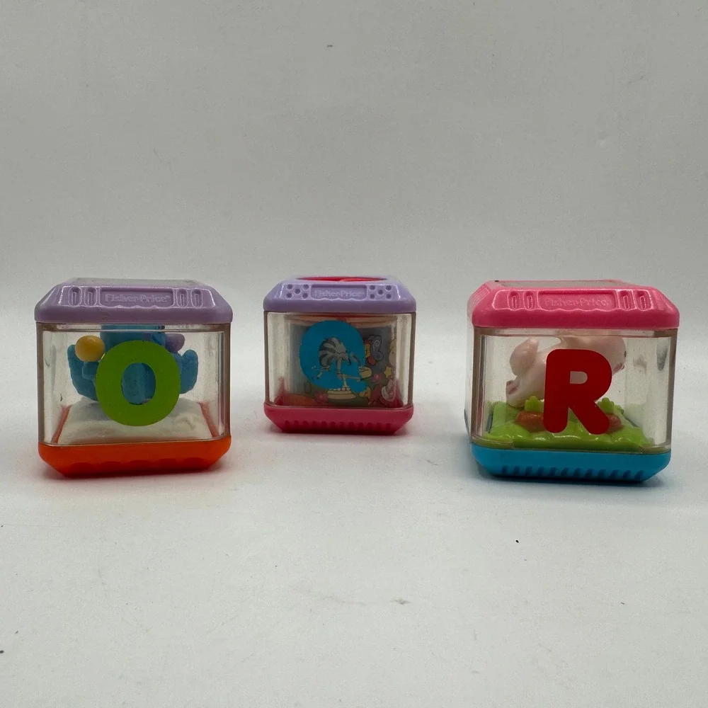 Fisher Price Peek-a-Blocks Kids OS Multicolor Sensory Alphabet 3pc Set O Q R
